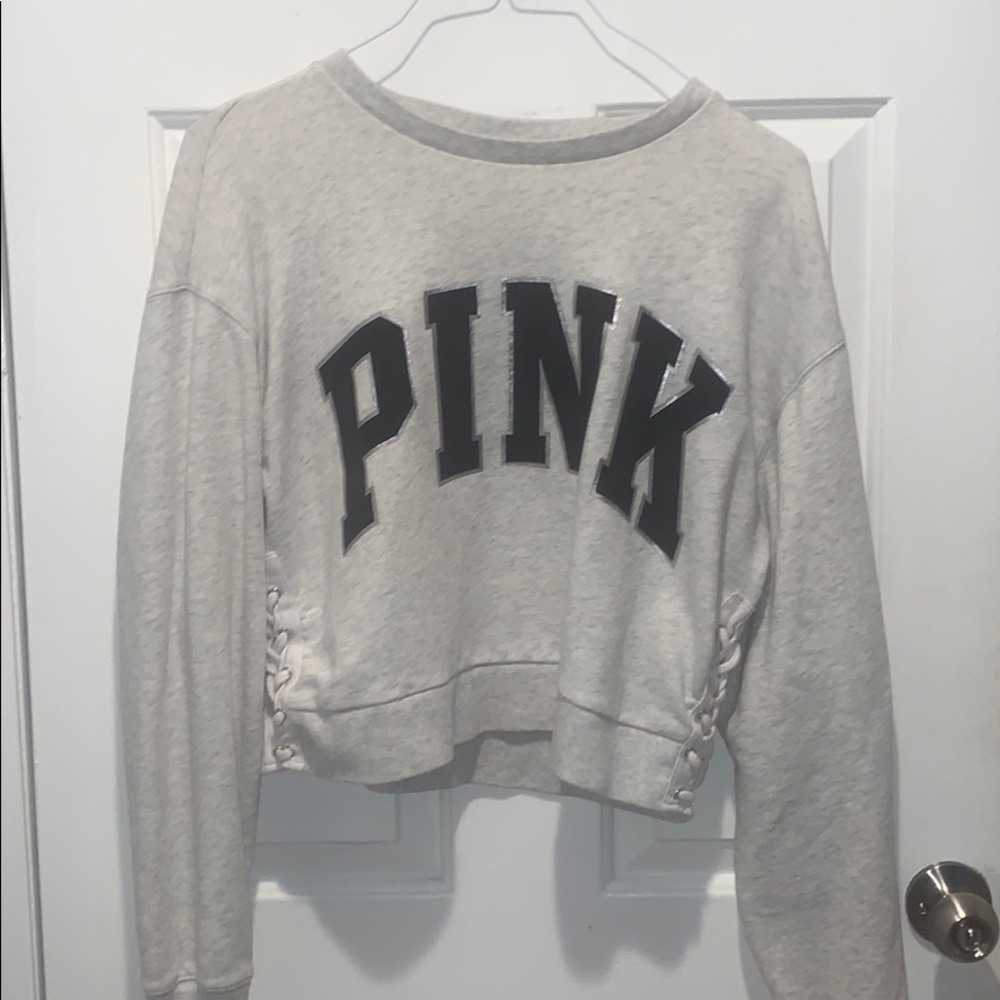 🌸PINK Victoria Secret Cropped Lace Up Sweater